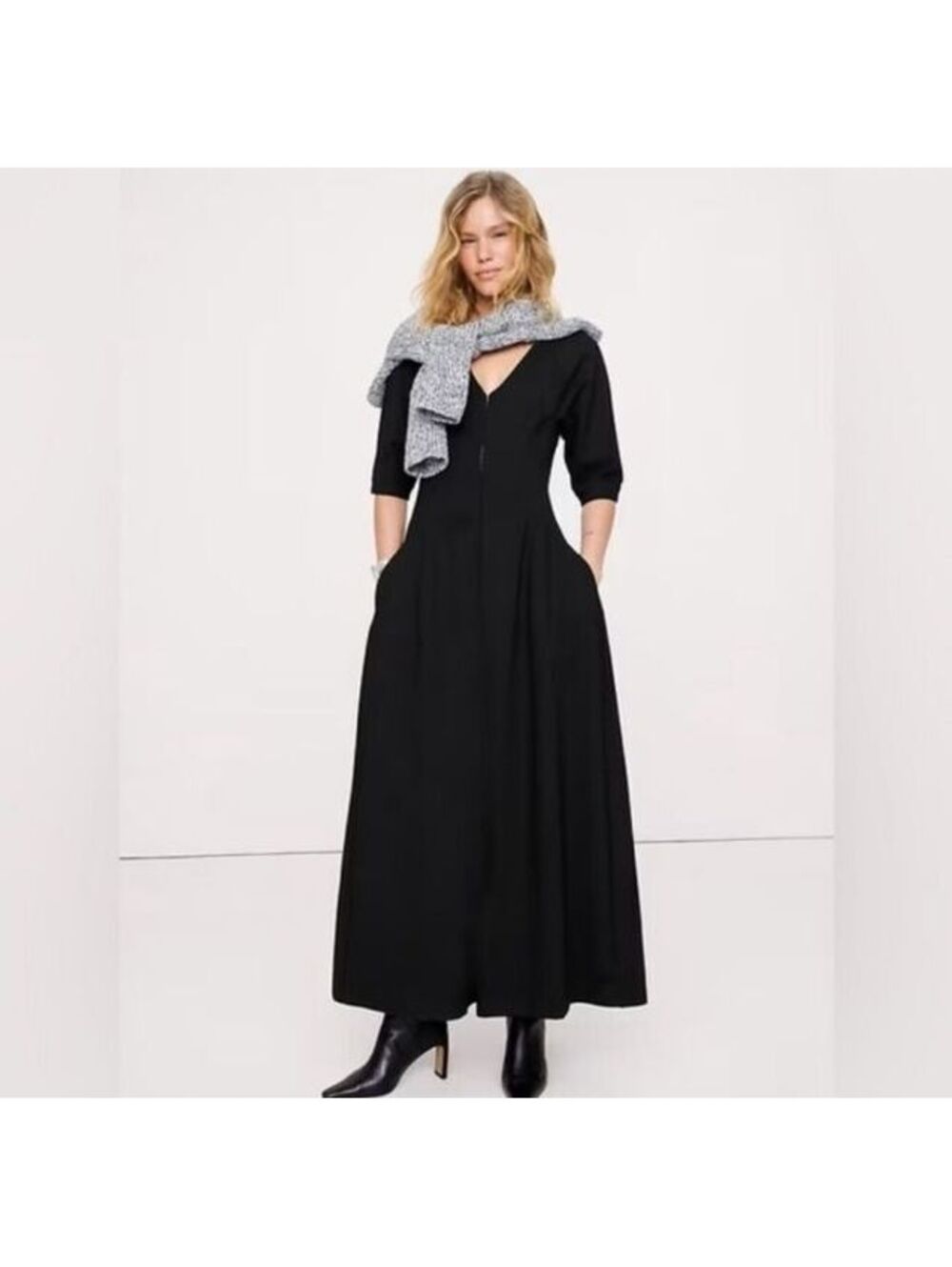 Banana Republic Ponte Puff-Sleeve Maxi Dress black NWOT 0P party evening